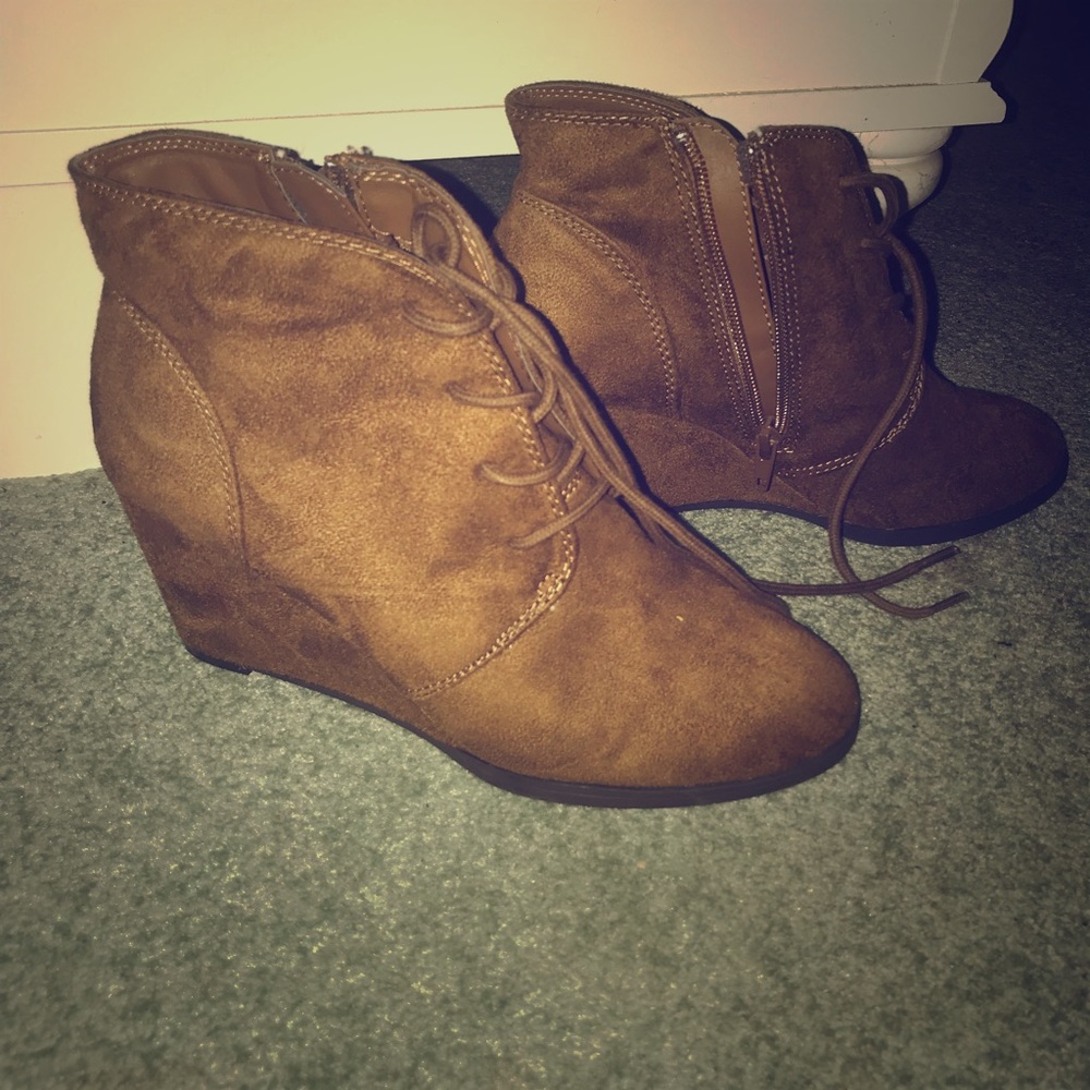 Brown suede wedge ankle boots from American eagle